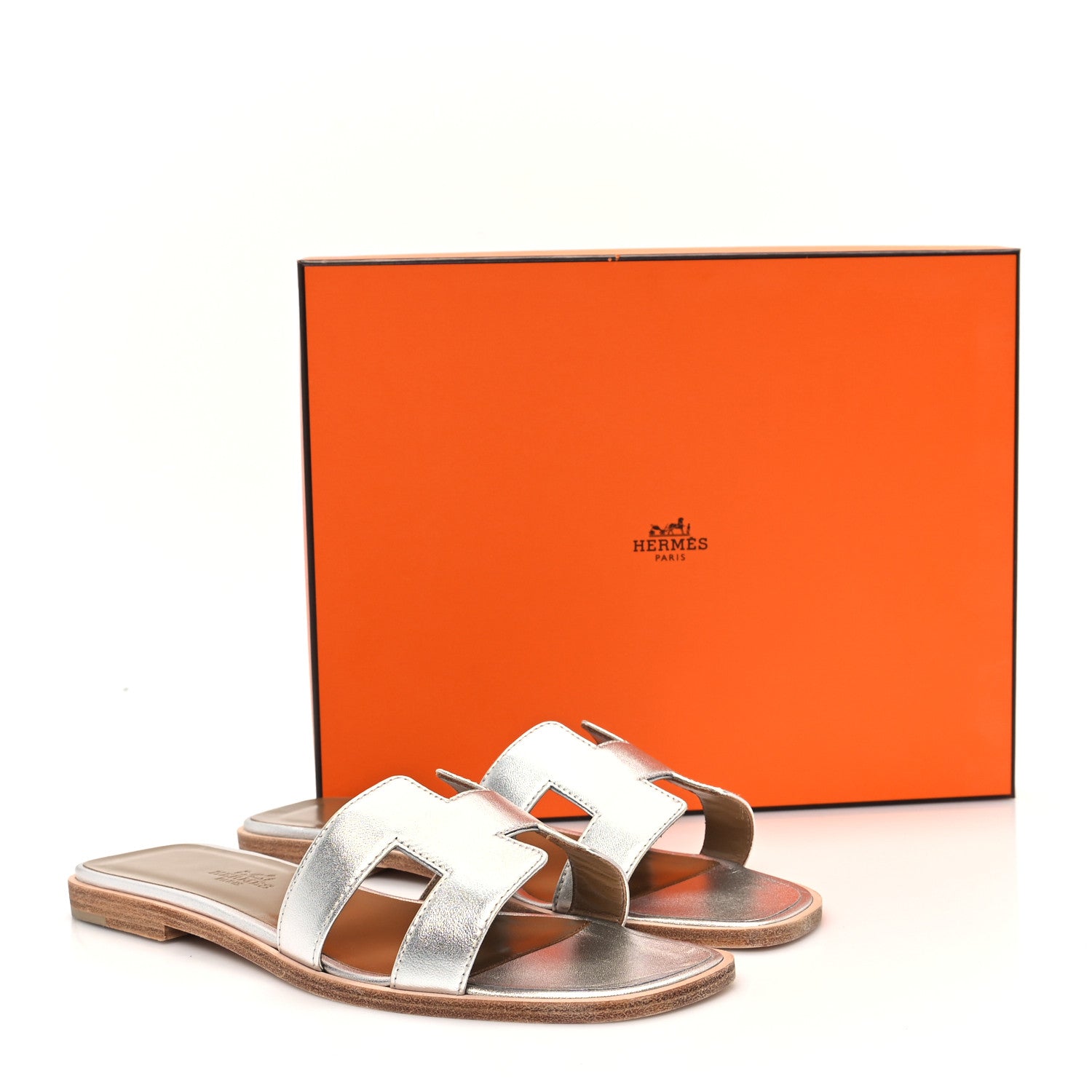 Hermes Metallic Nappa Oran Sandals 37.5 Gris Argente 9 of 9