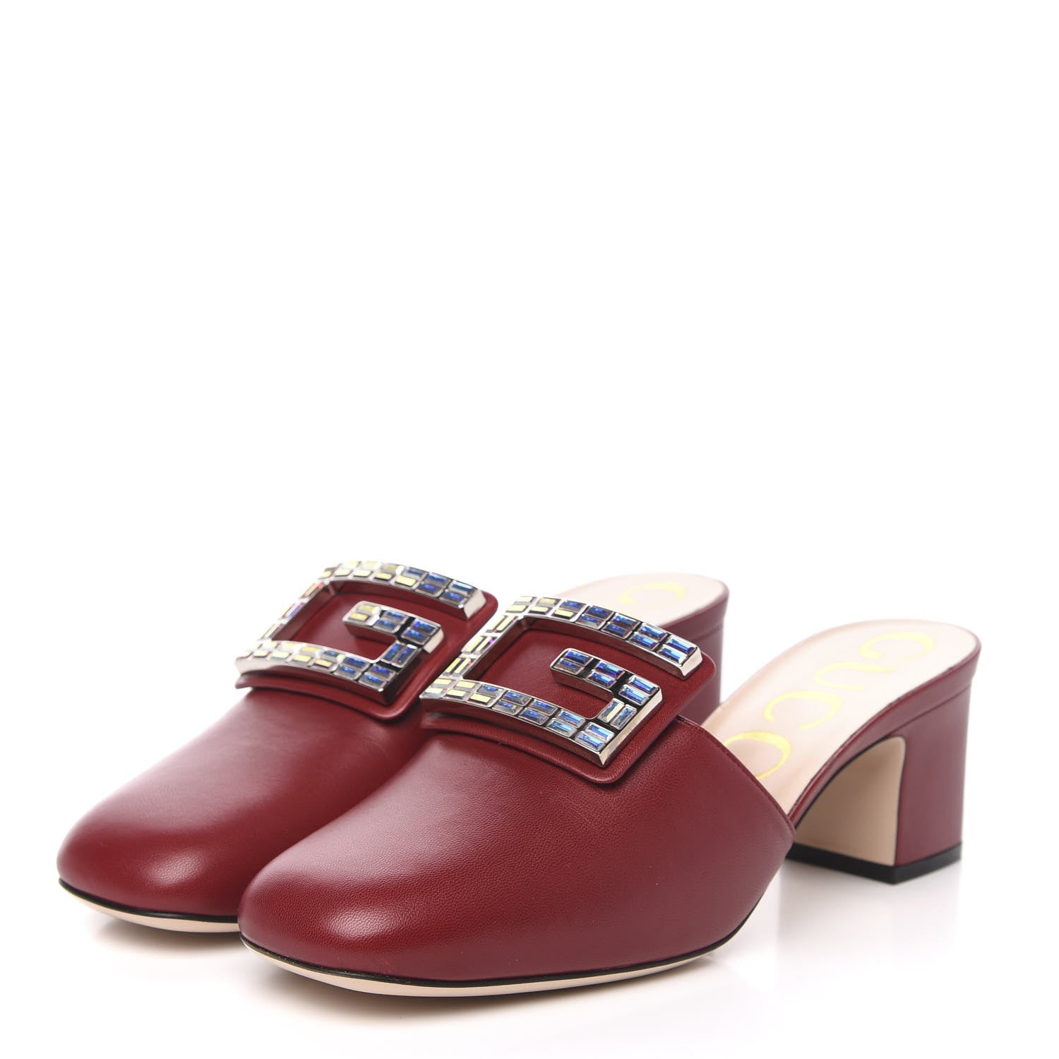 Gucci Malaga Kid Crystal Square G Madelyn Mules 38 Romantic Cerise 3 of 9