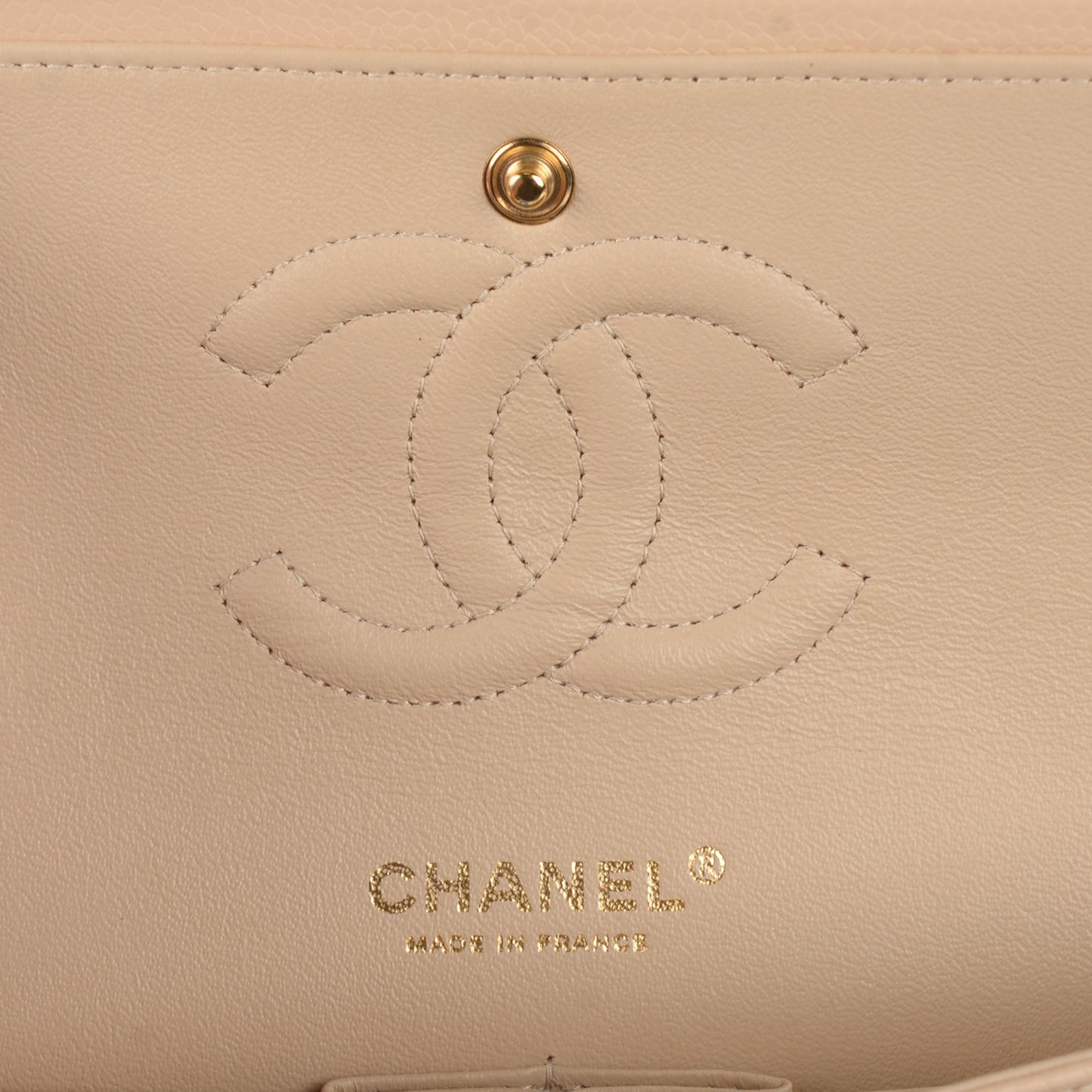 Caviar Quilted Medium Double Flap Beige Clair