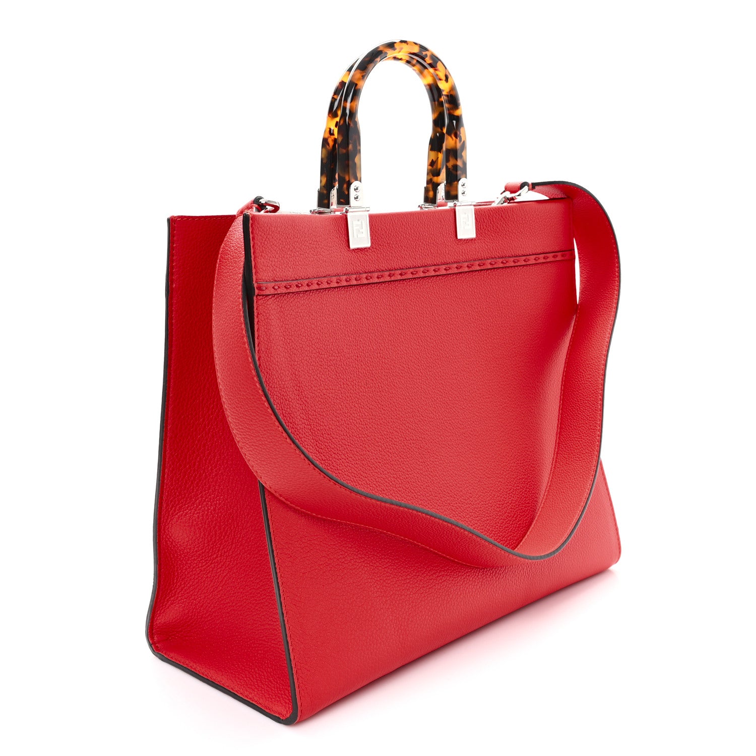 Fendi Vitello Cher Plexiglass Logo Debossed Medium Fendi Sunshine Shopper Tote Papavero 3 of 11