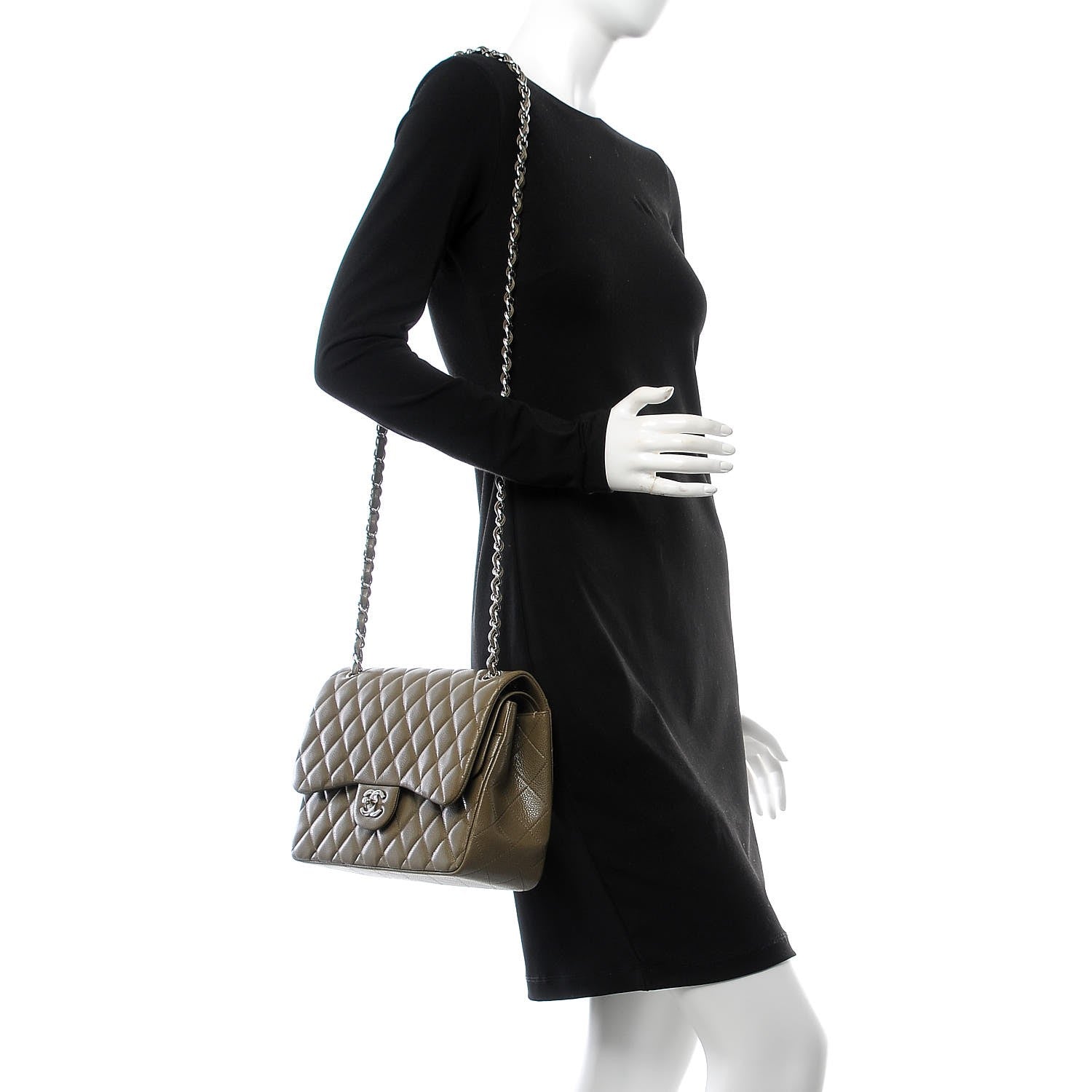 Chanel Caviar Quilted Jumbo Double Flap Khaki 2 of 8