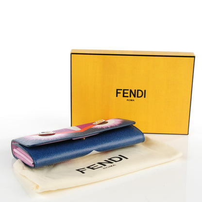 Fendi Vitello Elite Crystal Eye Monster Continental Wallet Cobalt Lavender Pink 4 of 8