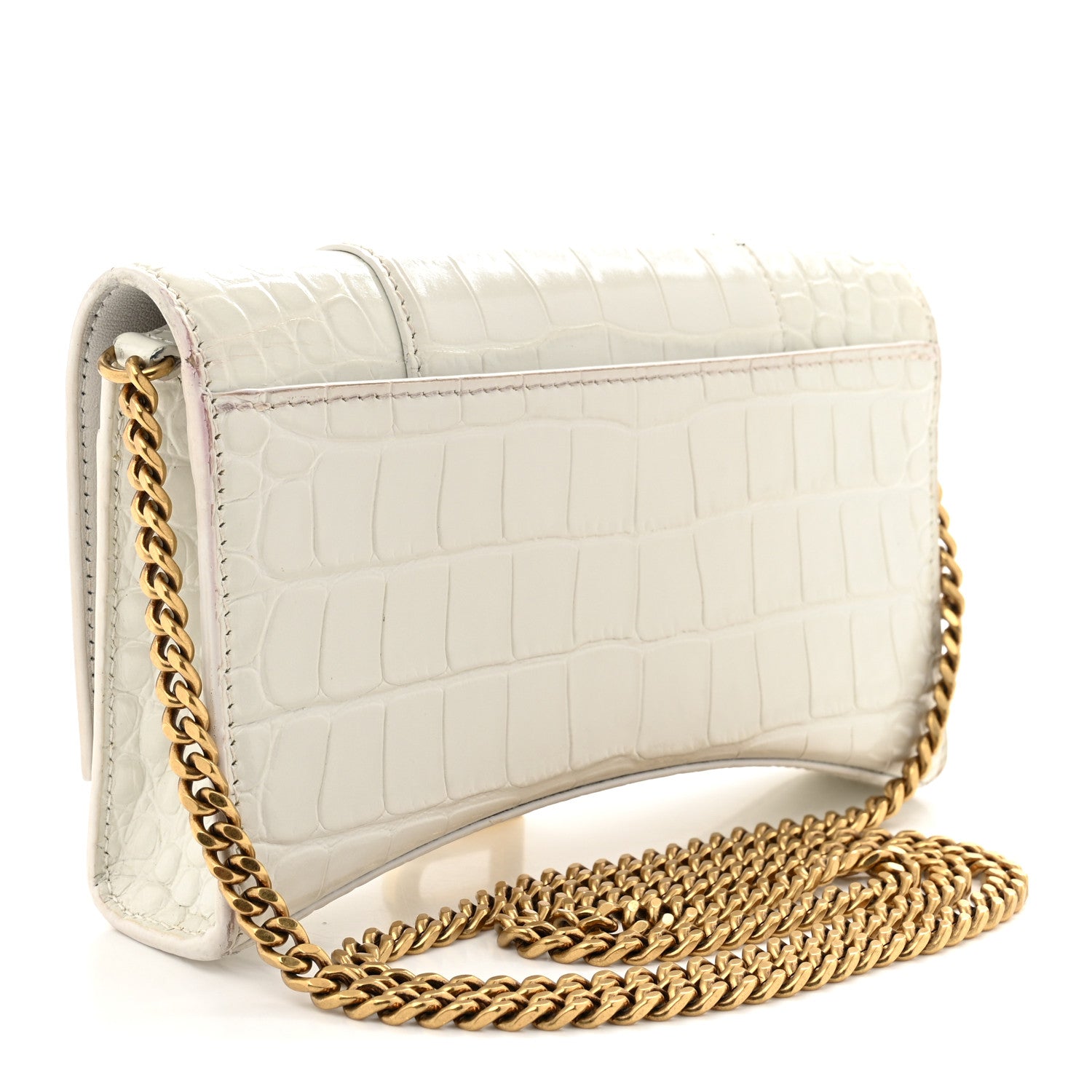 Balenciaga Shiny Calfskin Crocodile Embossed Hourglass Chain Bag White 3 of 11