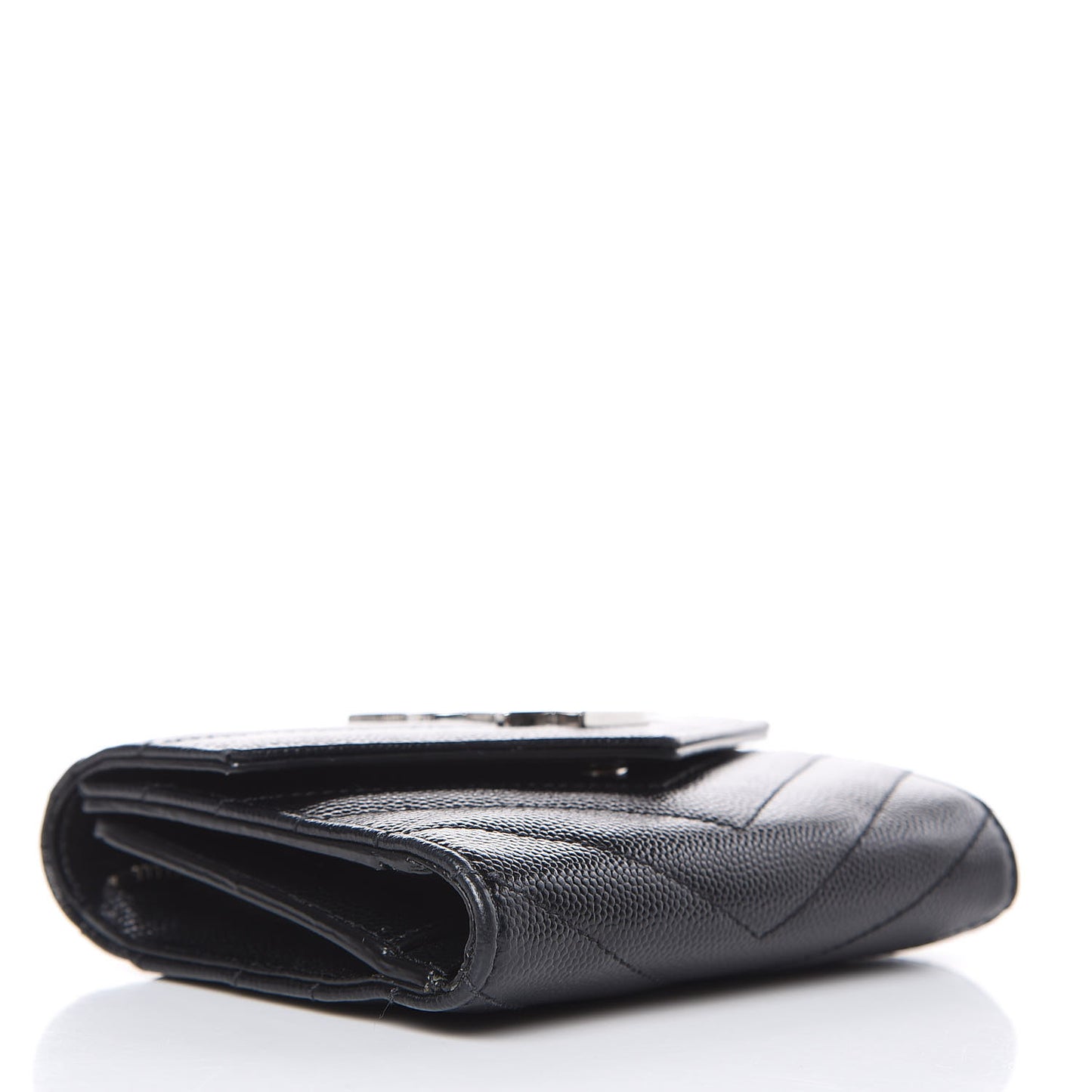 Grain De Poudre Matelasse Chevron Monogram Compact Tri Fold Wallet Black