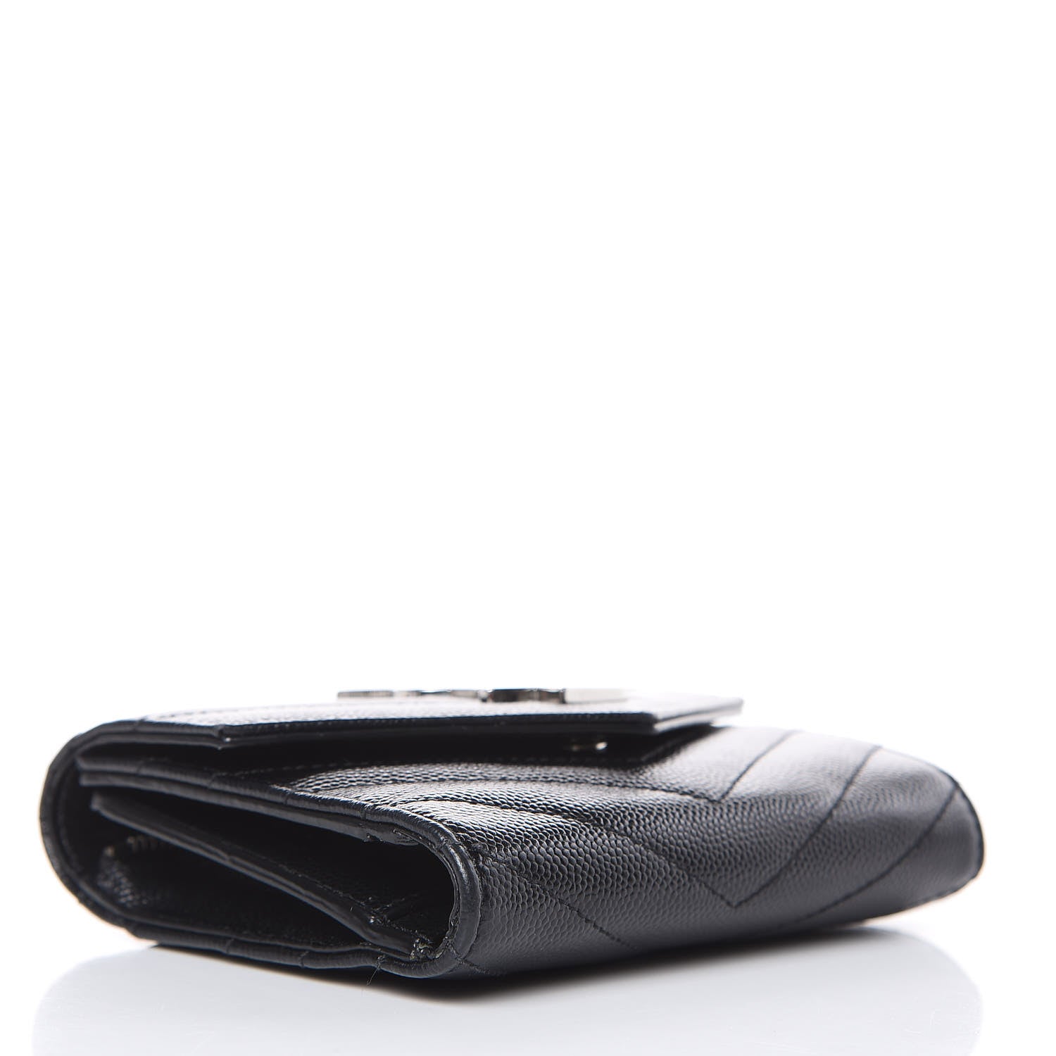 Saint Laurent Grain De Poudre Matelasse Chevron Monogram Compact Tri Fold Wallet Black 4 of 12