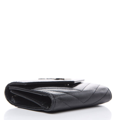 Saint Laurent Grain De Poudre Matelasse Chevron Monogram Compact Tri Fold Wallet Black 4 of 12