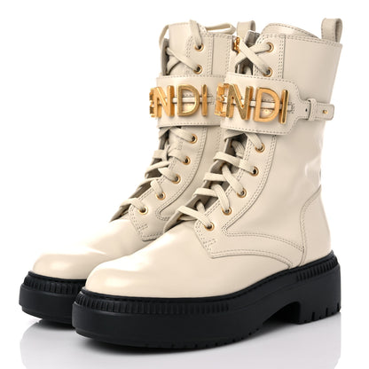 Fendi Vitello Abrasivato Fendigraphy 50mm Biker Boots 39 White 3 of 9