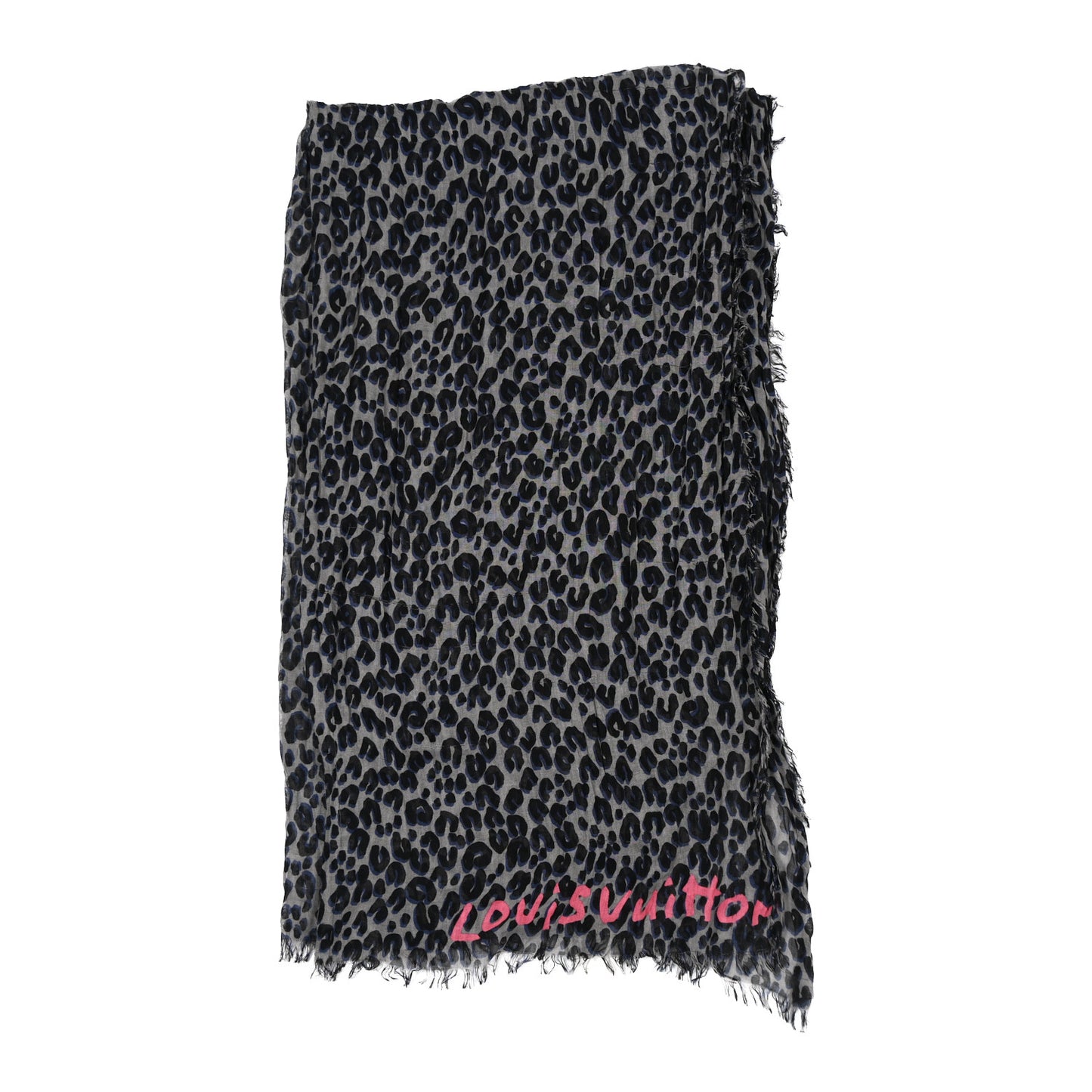 Cashmere Silk Leopard Etole Stole Gris Marine