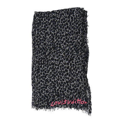 Louis Vuitton Cashmere Silk Leopard Etole Stole Gris Marine 2 of 6