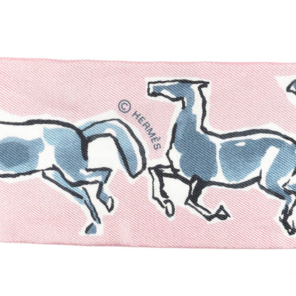 Hermes Silk Chevaux En Liberte Twilly Vieux Rose Bleu 4 of 6
