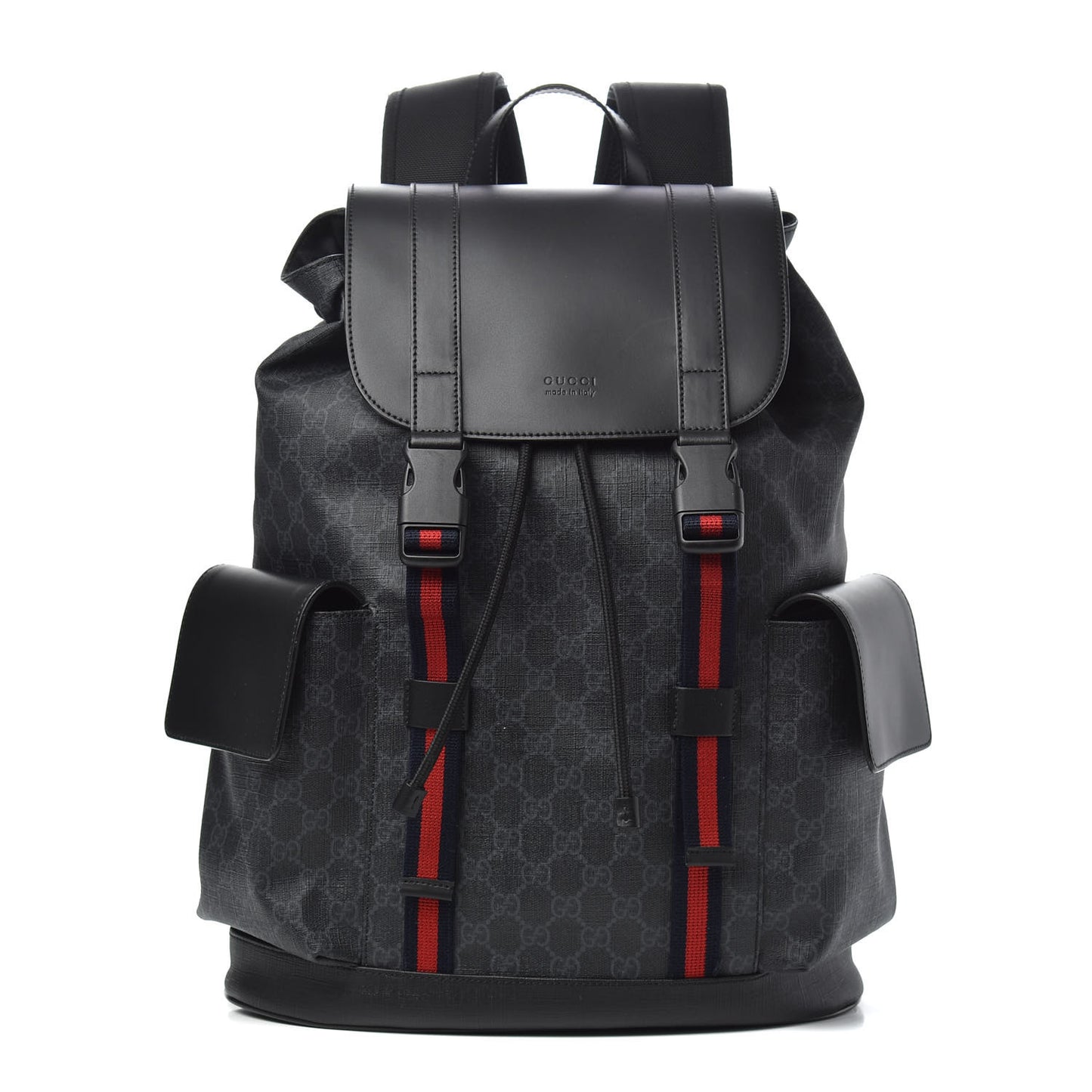 Soft GG Supreme Monogram Appia Calfskin Web Double Buckle Backpack Black