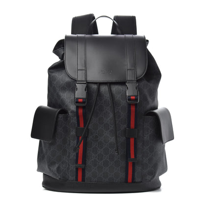 Gucci Soft GG Supreme Monogram Appia Calfskin Web Double Buckle Backpack Black 1 of 9