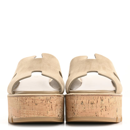 Hermes Suede Goatskin Cork Eze 30 Sandals 39 Beige Argile 3 of 11