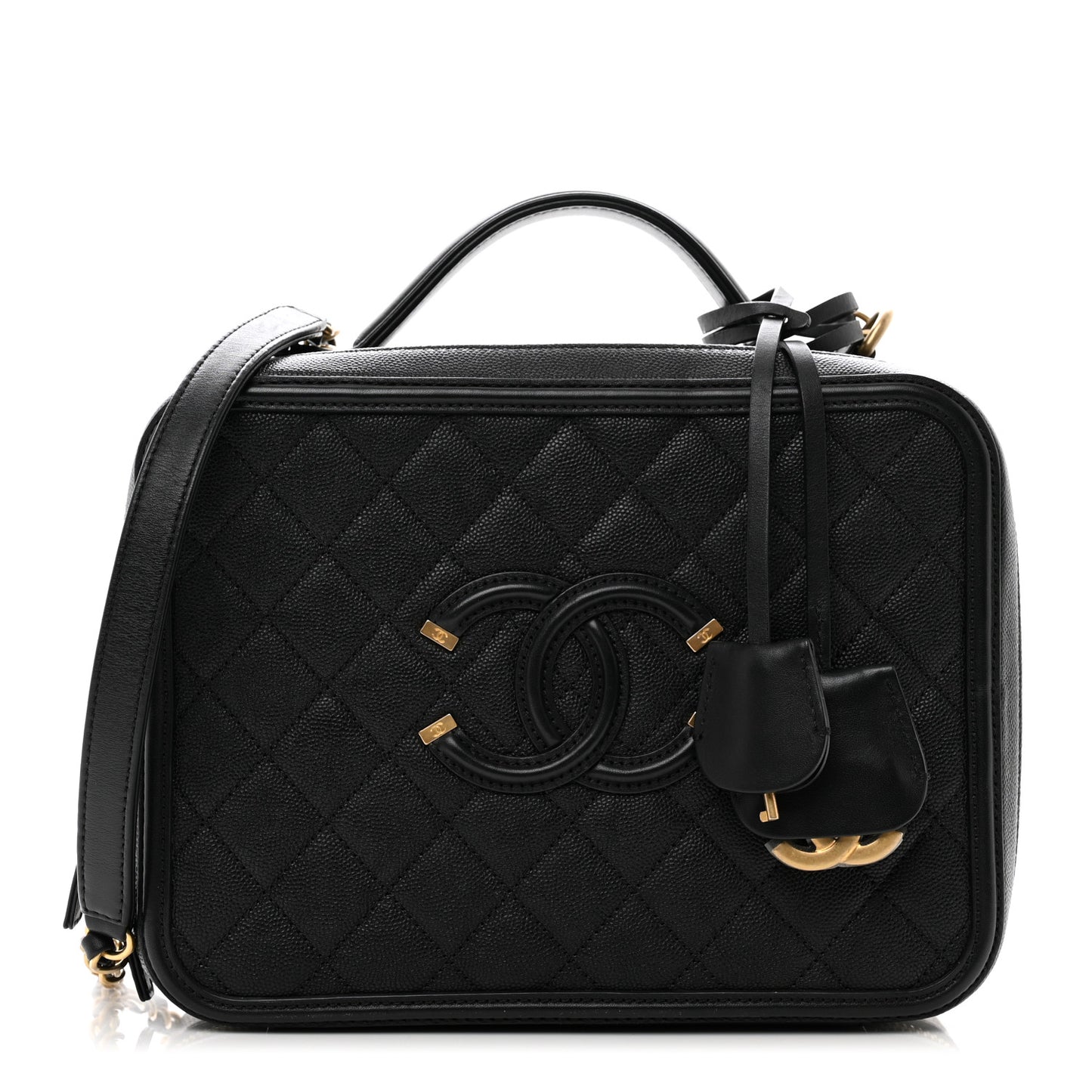 Caviar Quilted Large CC Filigree Vanity Case Black
