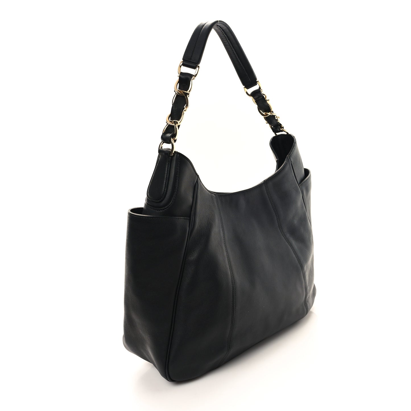 Calfskin Elle Gancini Chain Hobo Black
