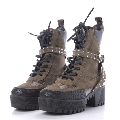 Louis Vuitton Suede Calfskin Monogram Laureate Platform Desert Boots 36.5 Kaki 5 of 11