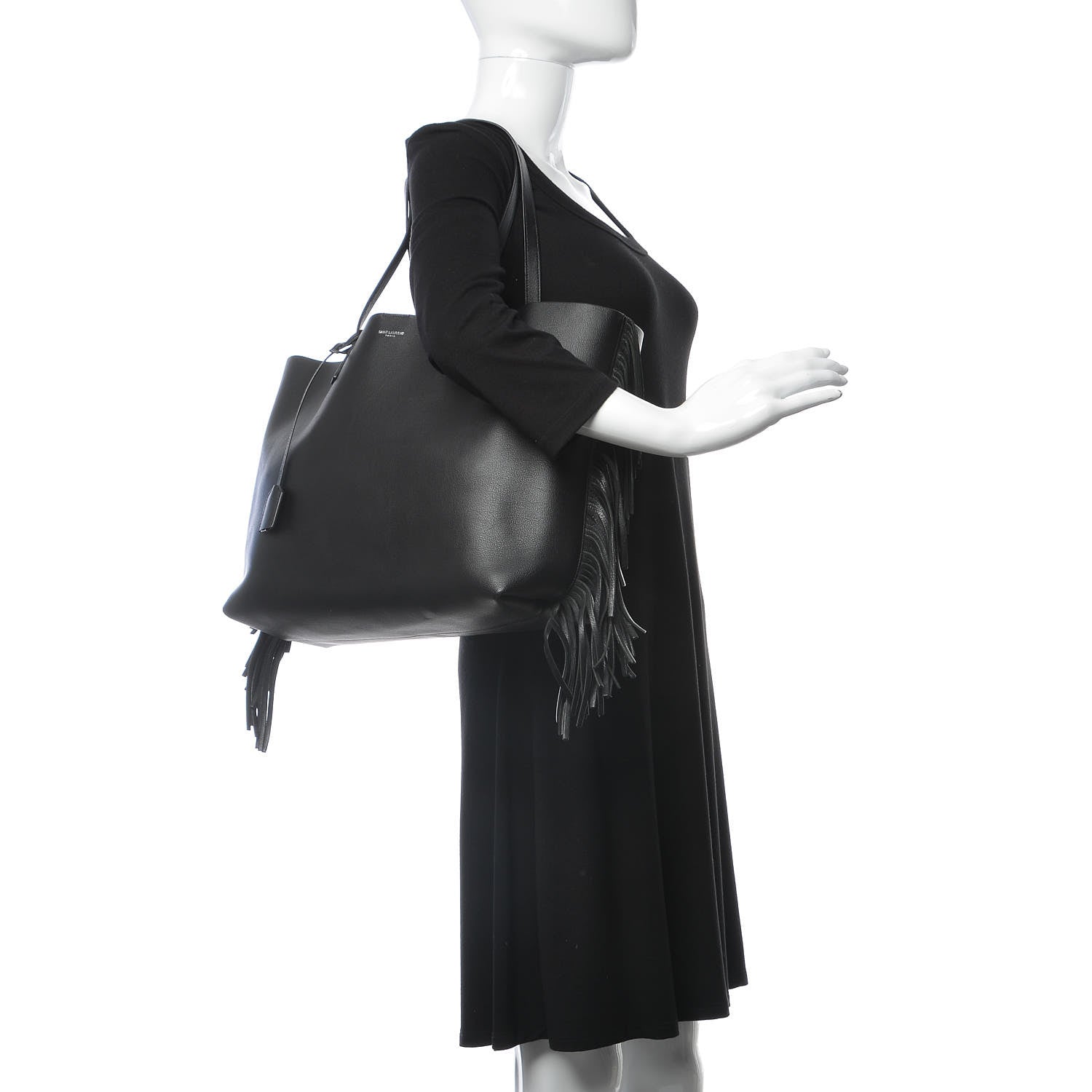 Saint Laurent Calfskin Large Fringe Shopping Tote Black 2 of 10