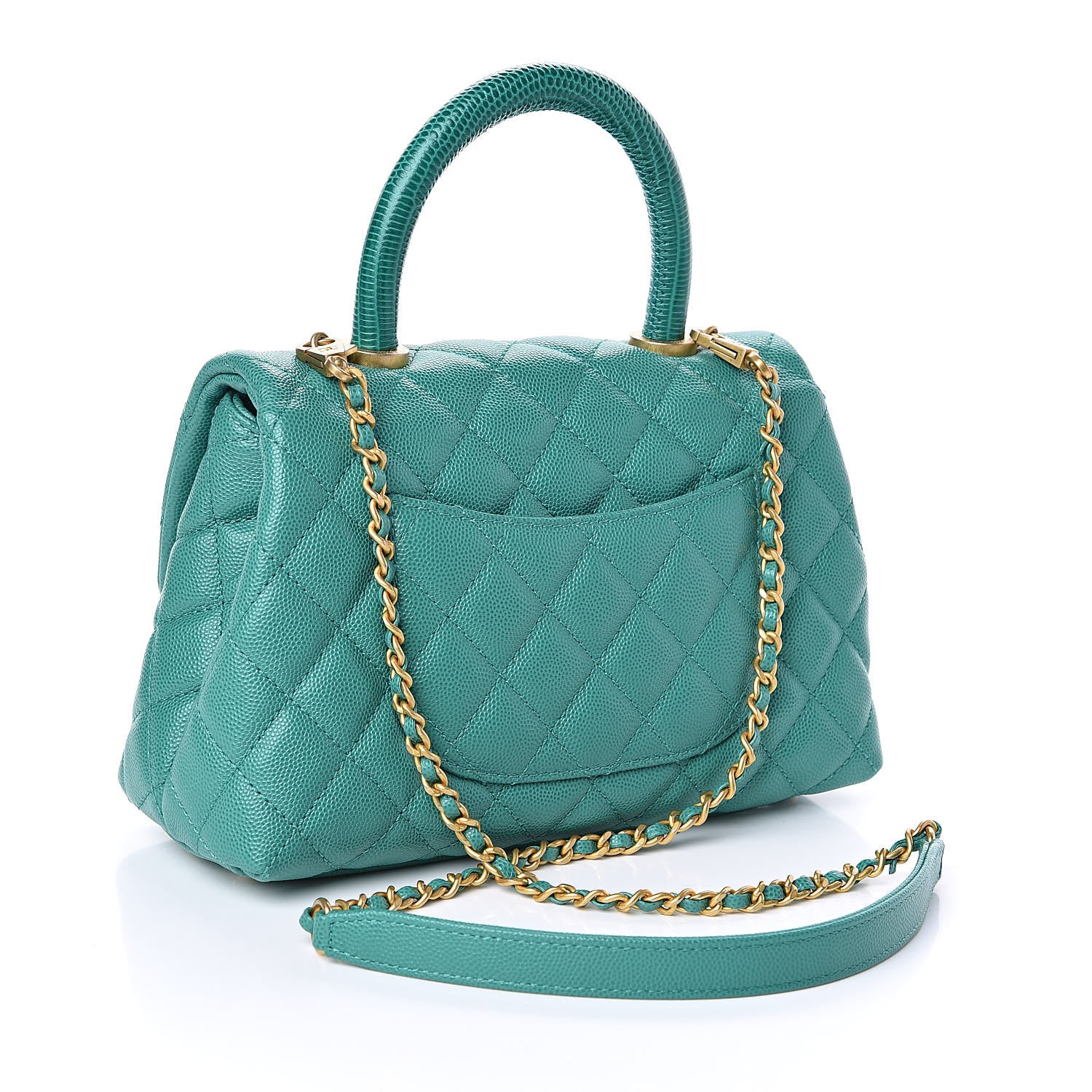 Chanel Caviar Lizard Quilted Mini Coco Handle Flap Green 3 of 12