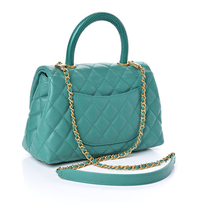 Chanel Caviar Lizard Quilted Mini Coco Handle Flap Green 3 of 12