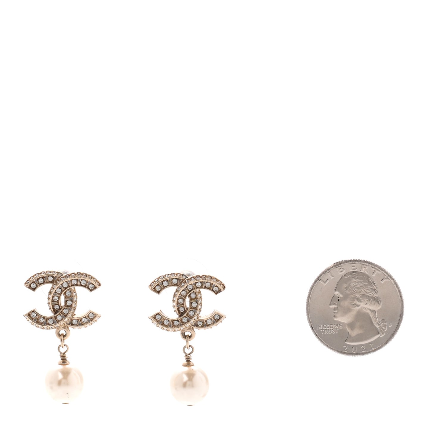 Crystal Timeless CC Pearl Drop Earrings Light Gold