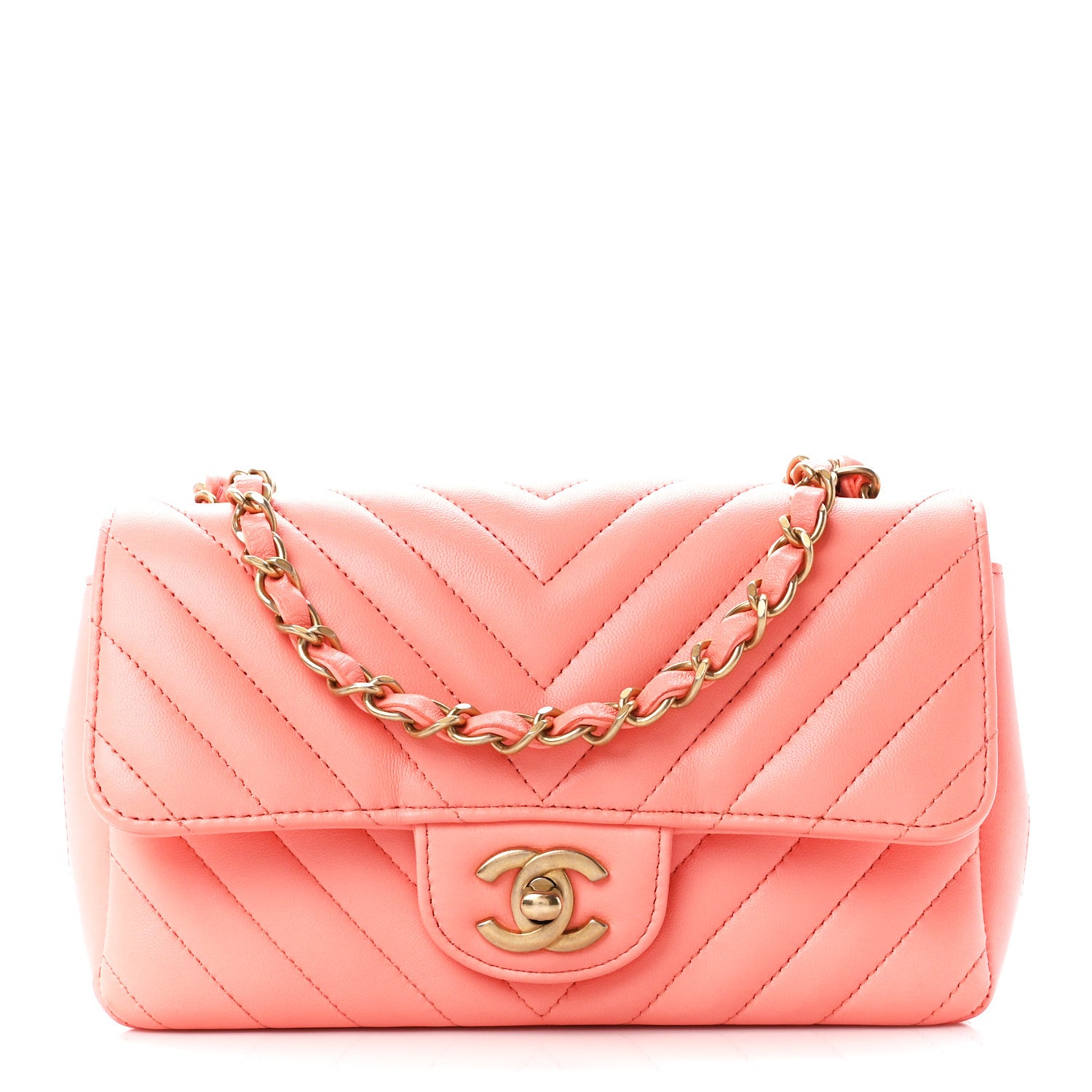 Chanel Lambskin Chevron Quilted Mini Rectangular Flap Coral 1 of 10