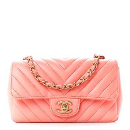 Chanel Lambskin Chevron Quilted Mini Rectangular Flap Coral 1 of 10
