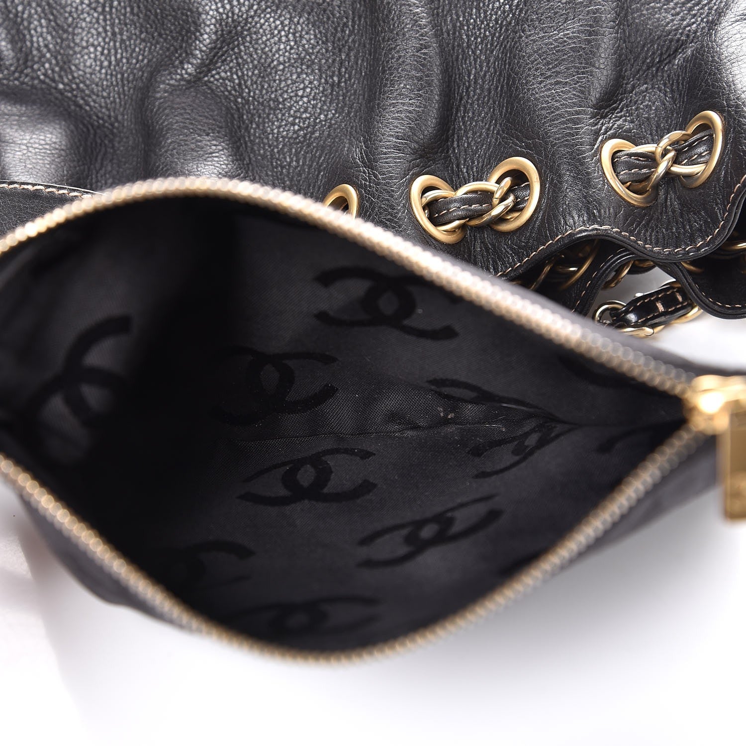 Chanel Grained Calfskin CC Drawstring Bucket Bag Black 7 of 9