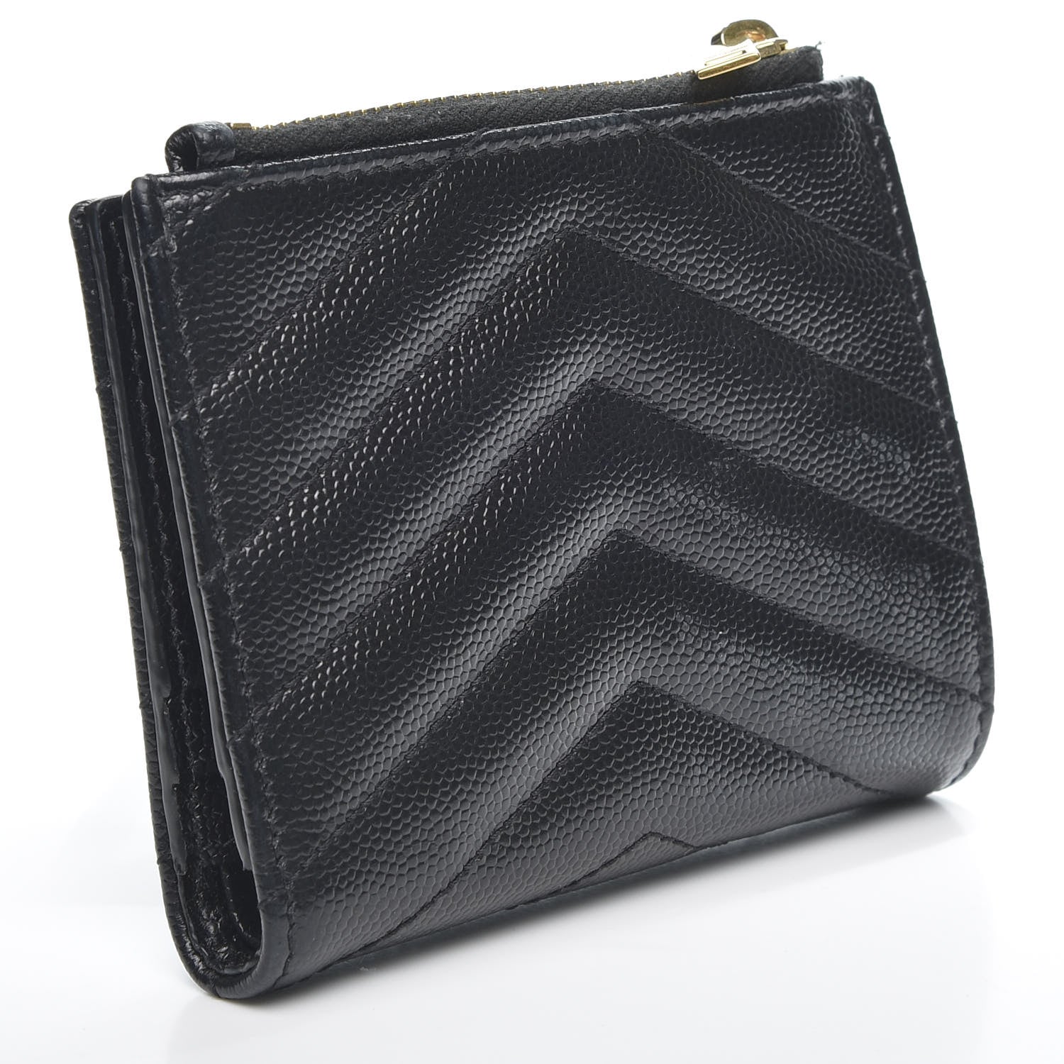 Saint Laurent Grain De Poudre Matelasse Chevron Monogram Zipped Card Case Black 2 of 7