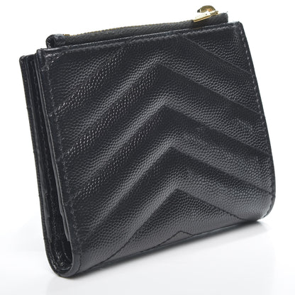 Saint Laurent Grain De Poudre Matelasse Chevron Monogram Zipped Card Case Black 2 of 7