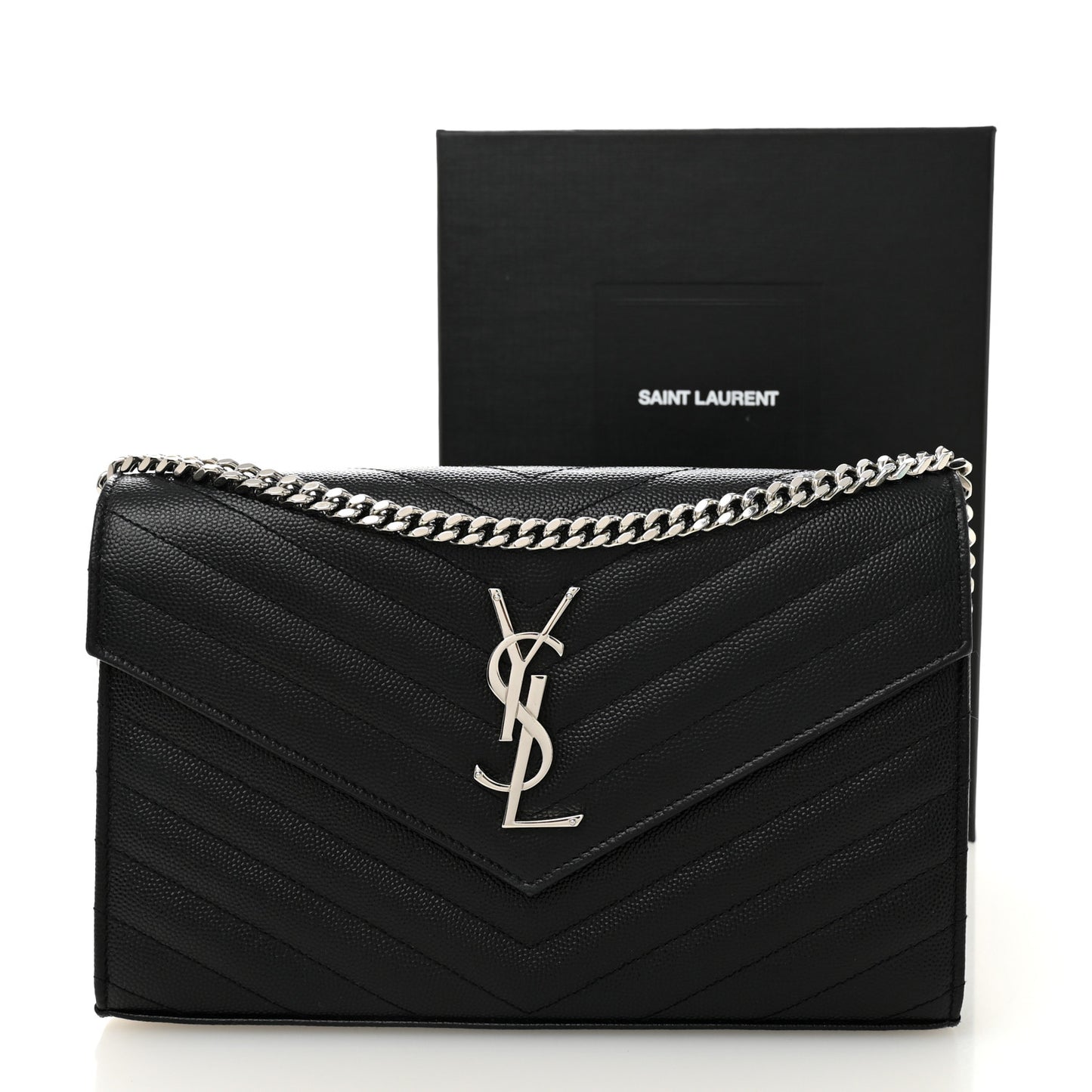 Grain De Poudre Matelasse Chevron Monogram Chain Wallet Black