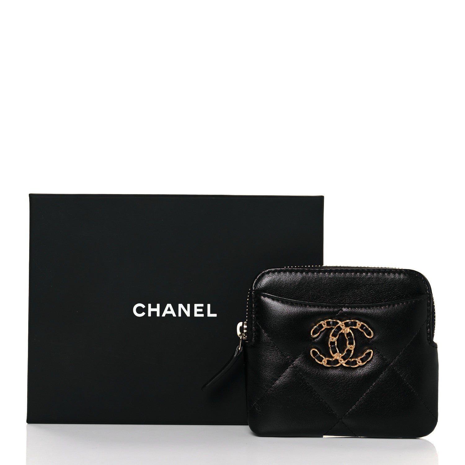Chanel Lambskin Quilted Chanel 19 Zip Card Holder Wallet Black 10 of 10