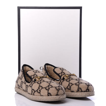 Gucci Covered Wool GG Monogram Mens Fria Horsebit Loafers 8.5 Beige Ebony Black Butterscotch 10 of 10