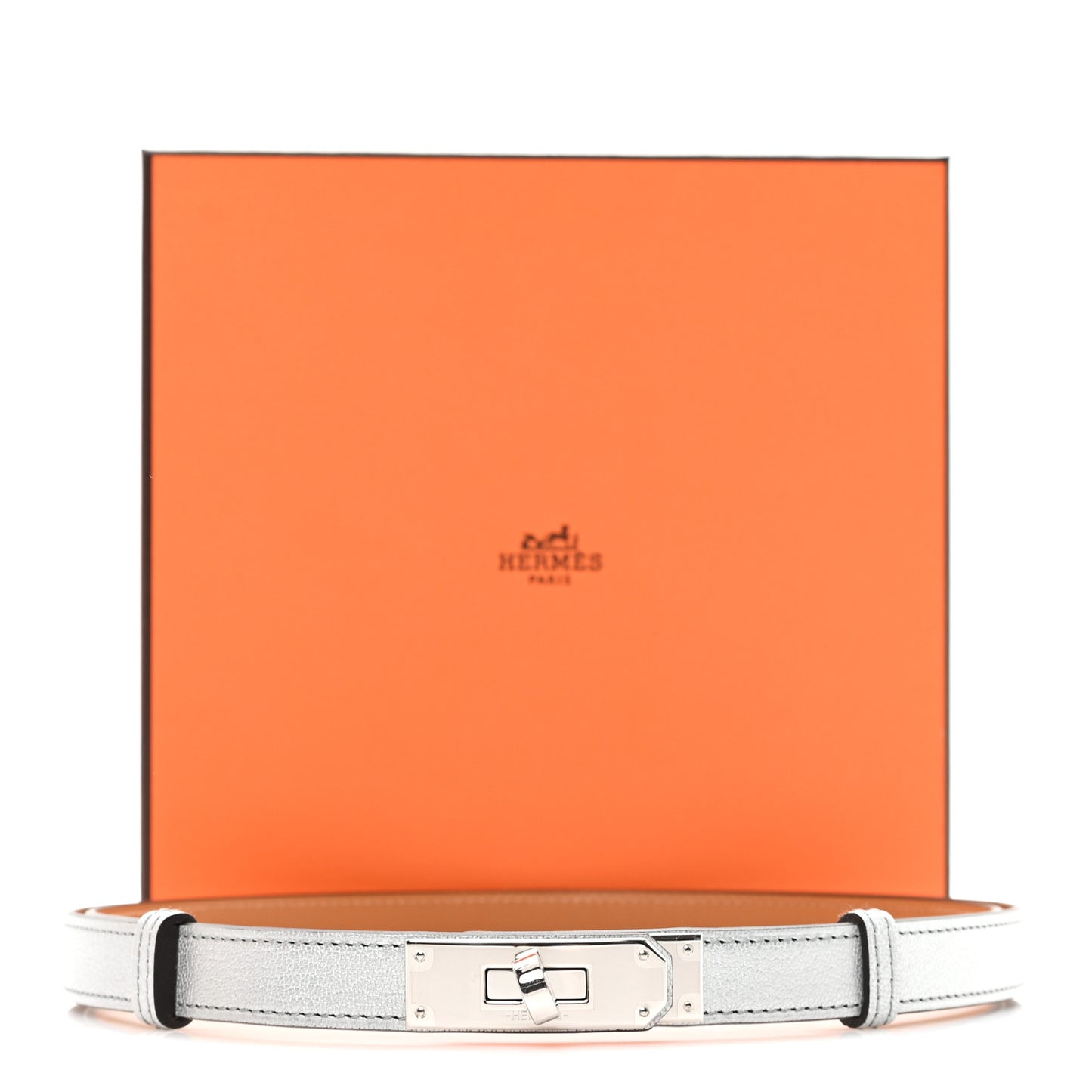 Metallic Chevre Chamkilight Kelly Belt Argent