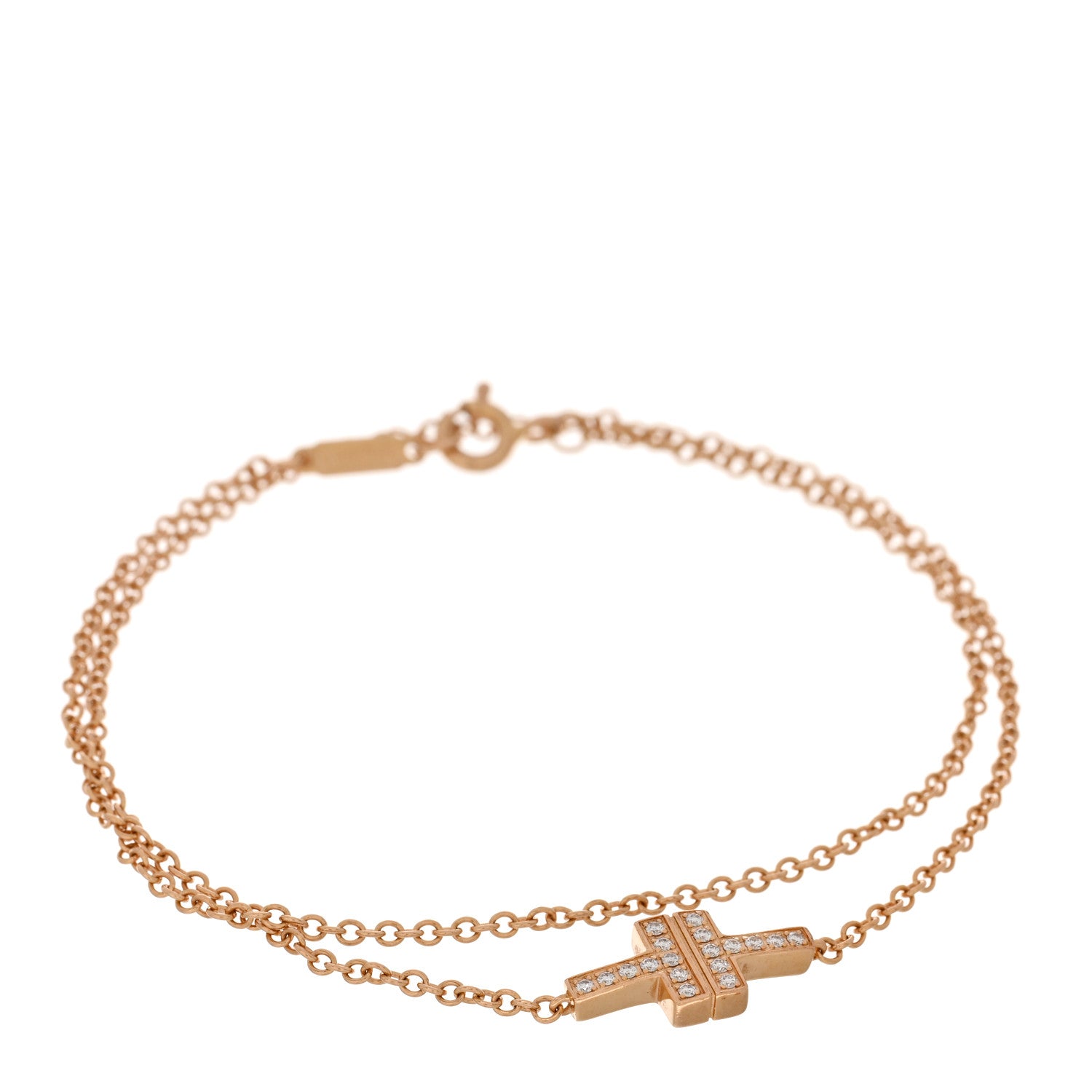 Tiffany 18K Rose Gold Diamond T Double Chain Bracelet 1 of 4
