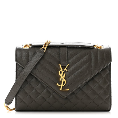 Saint Laurent Grain De Poudre Textured Mixed Matelasse Medium Triquilt Monogram Satchel Vert Fonce 1 of 11