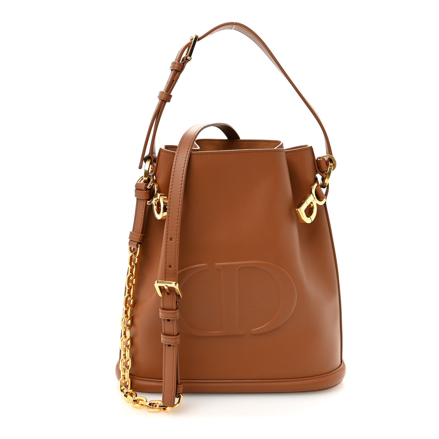 Christian Dior Calfskin CD Embossed Medium C'est Chain Bucket Bag Golden Saddle 1 of 9