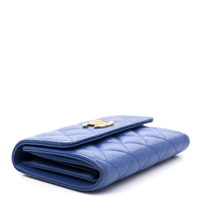 Chanel Caviar Quilted Studded CC Medium Flap Wallet Blue Blue 4 of 9