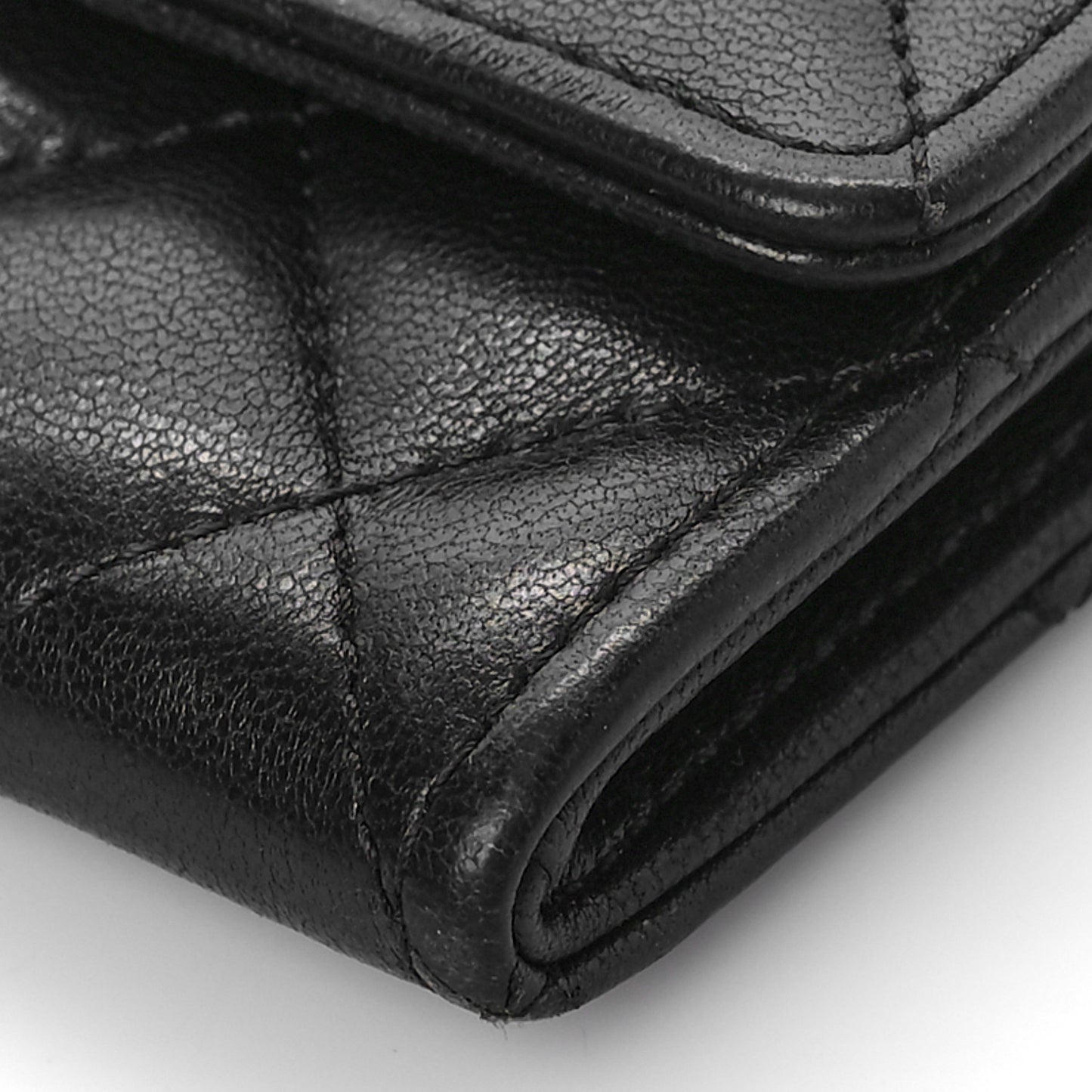 Lambskin Quilted Flap Card Holder Wallet Black