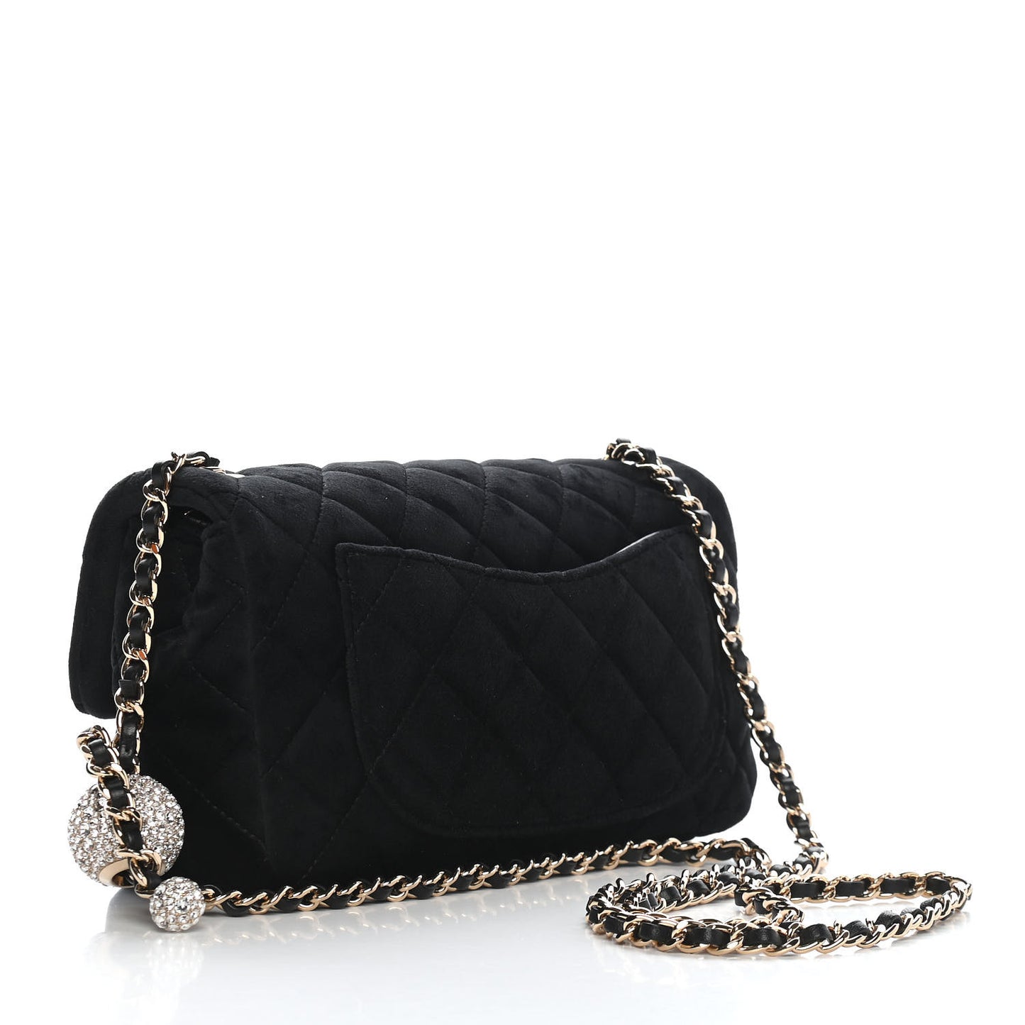 Velvet Quilted Mini Rectangular Pearl Crush Flap Black