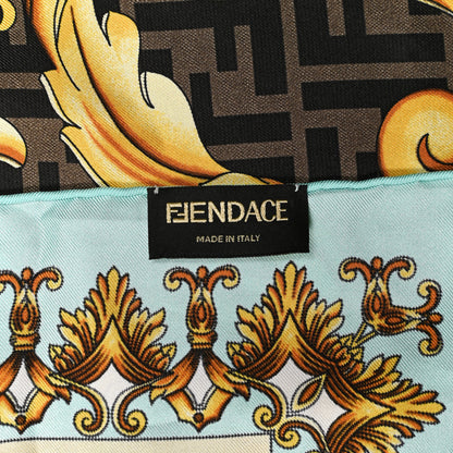 Fendi X VERSACE Silk FF Baroque Foulard Scarf Gold 2 of 3