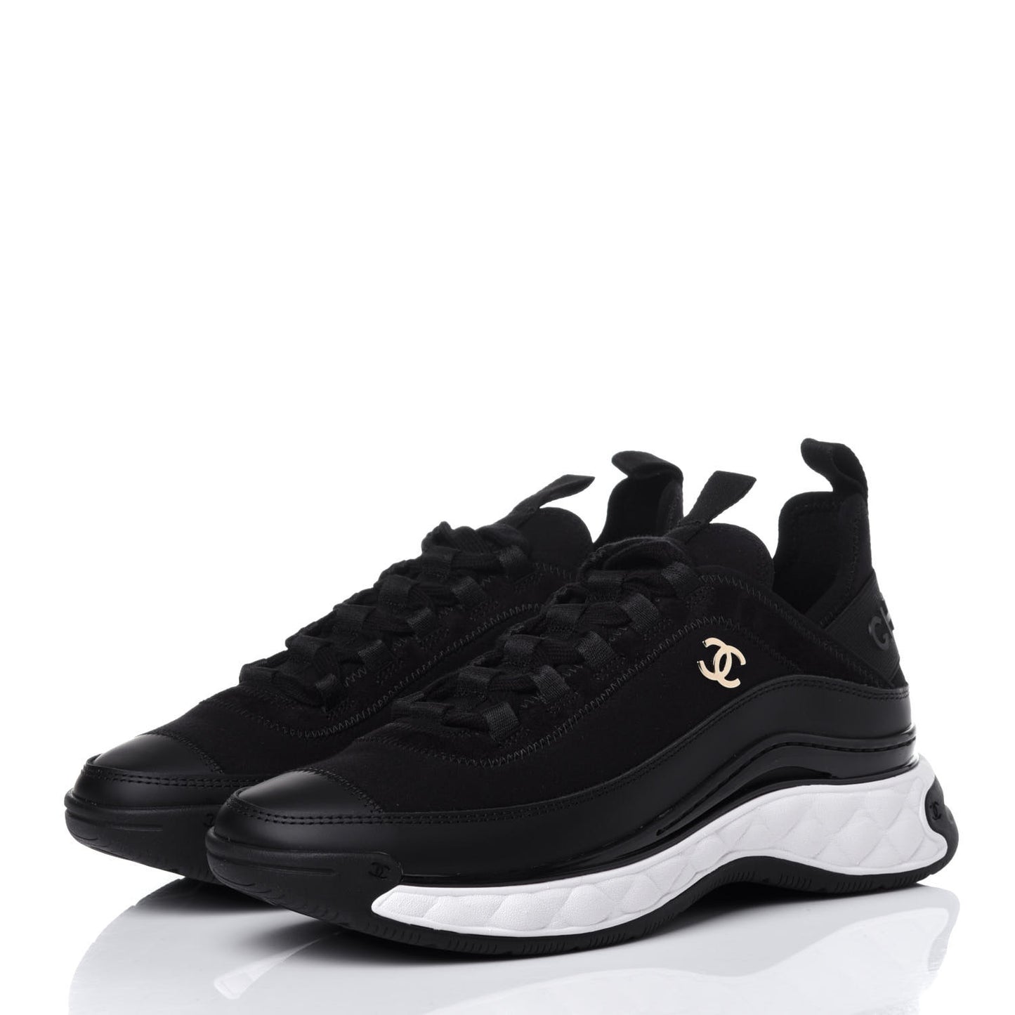 Velvet Calfskin Mixed Fibers CC Sneakers 37 Black