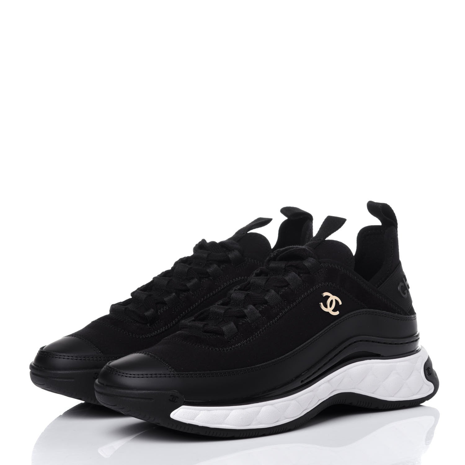 Chanel Velvet Calfskin Mixed Fibers CC Sneakers 37 Black 3 of 12