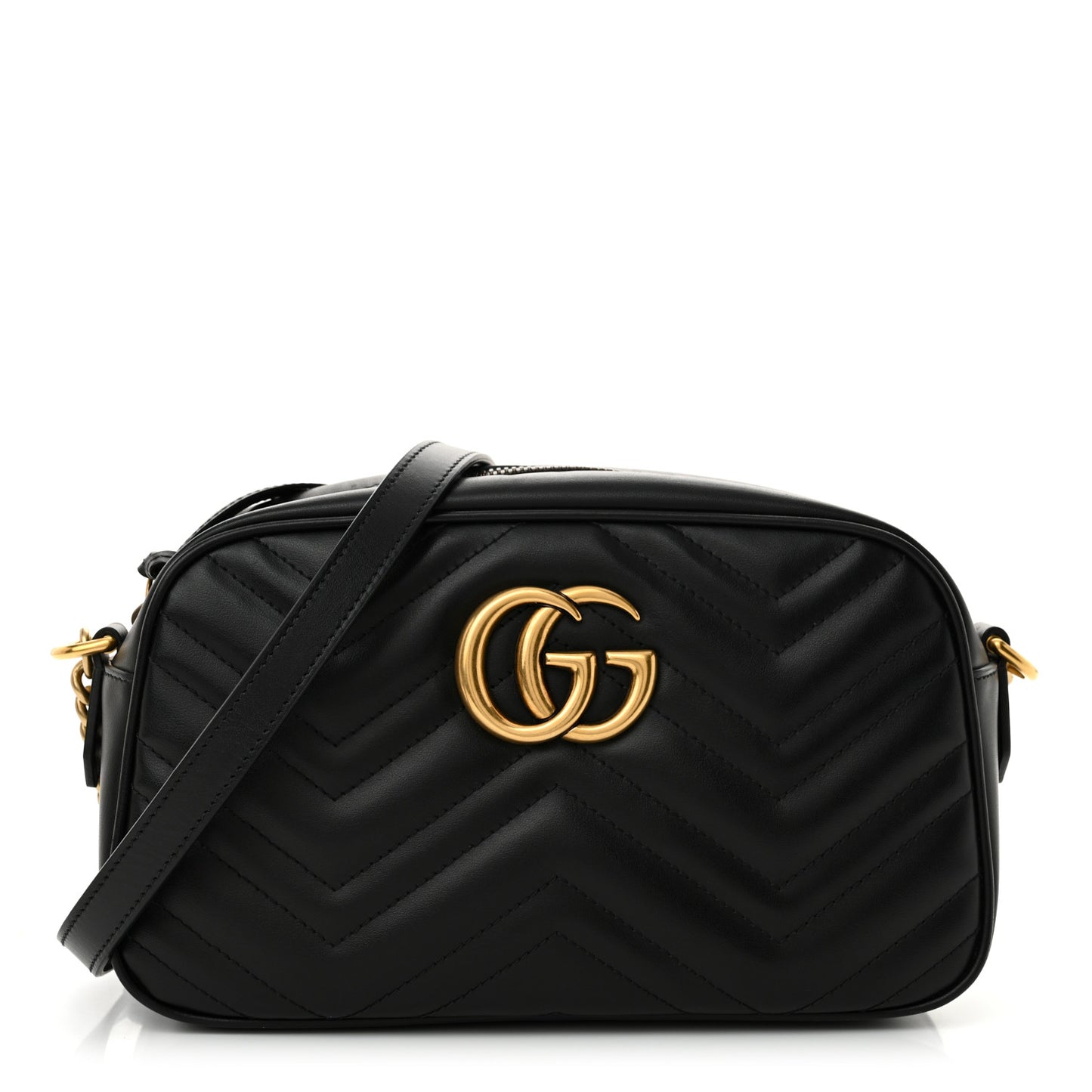 Calfskin Matelasse Small GG Marmont Chain Shoulder Bag Black