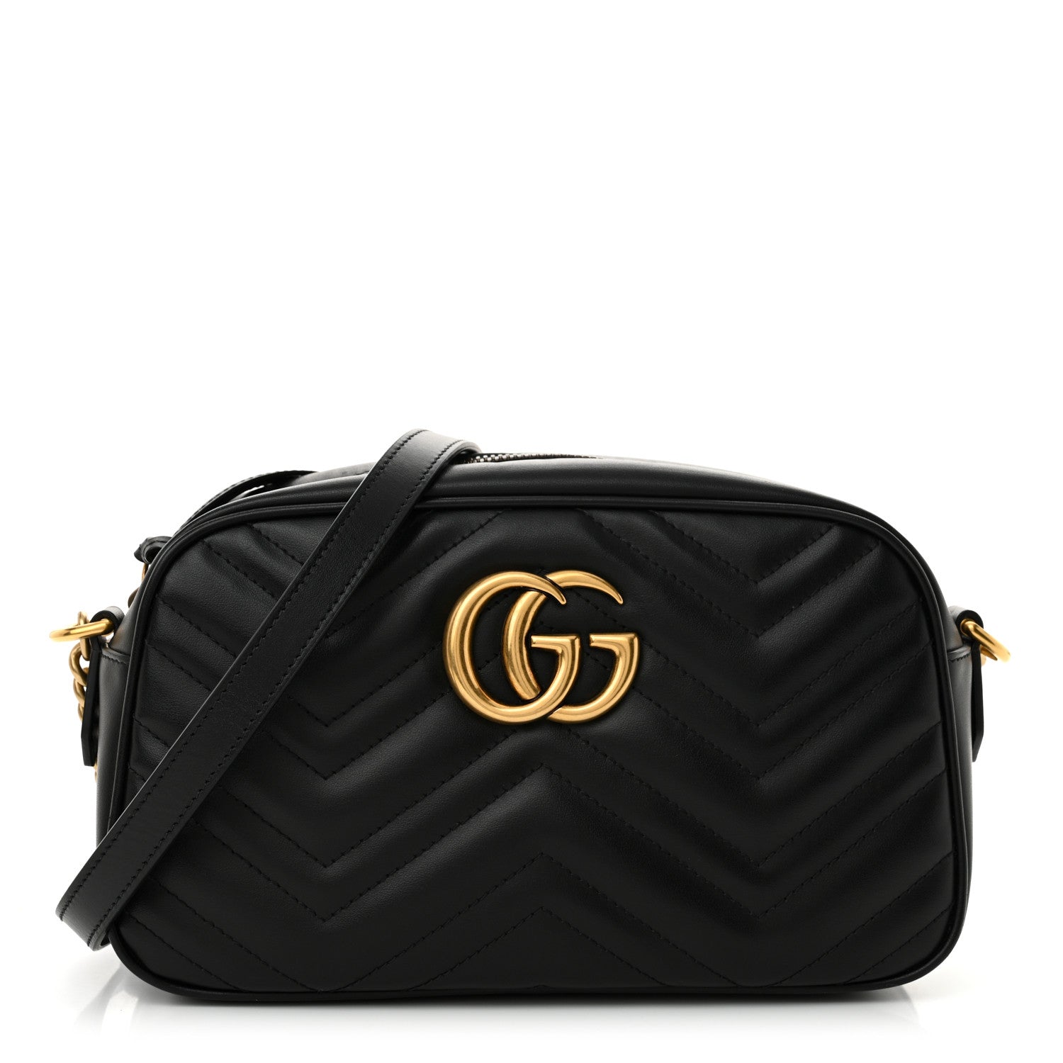 Gucci Calfskin Matelasse Small GG Marmont Chain Shoulder Bag Black 1 of 10