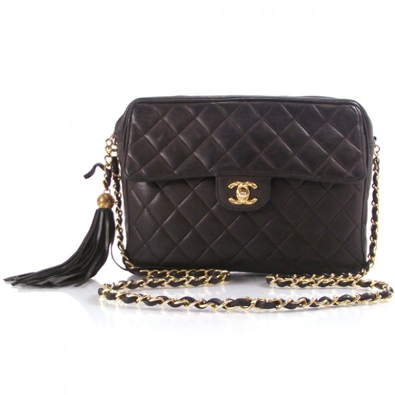 Vintage Lambskin Tassel Flap Bag Black