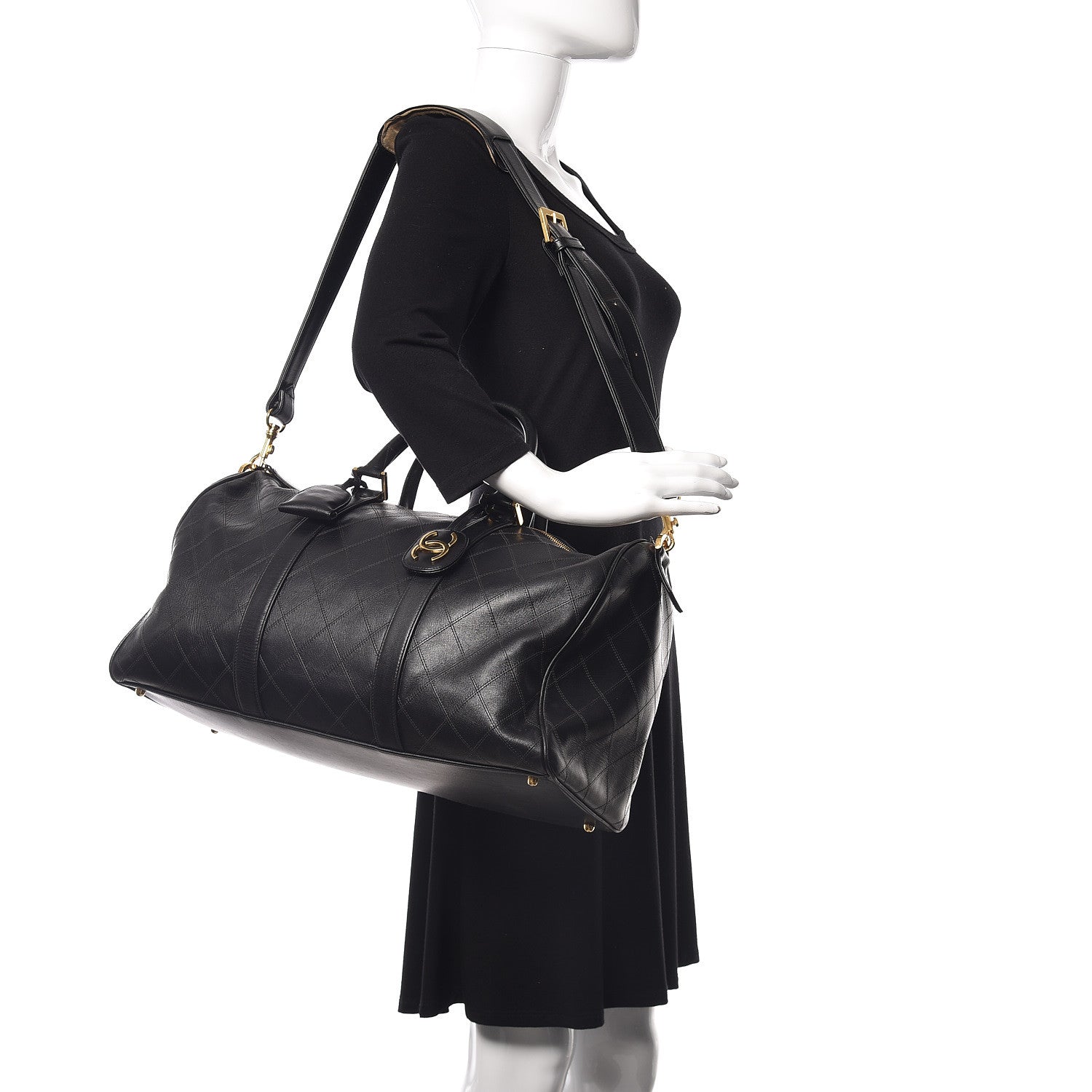 Chanel Calfskin Stitched Duffel Bag Black 2 of 10