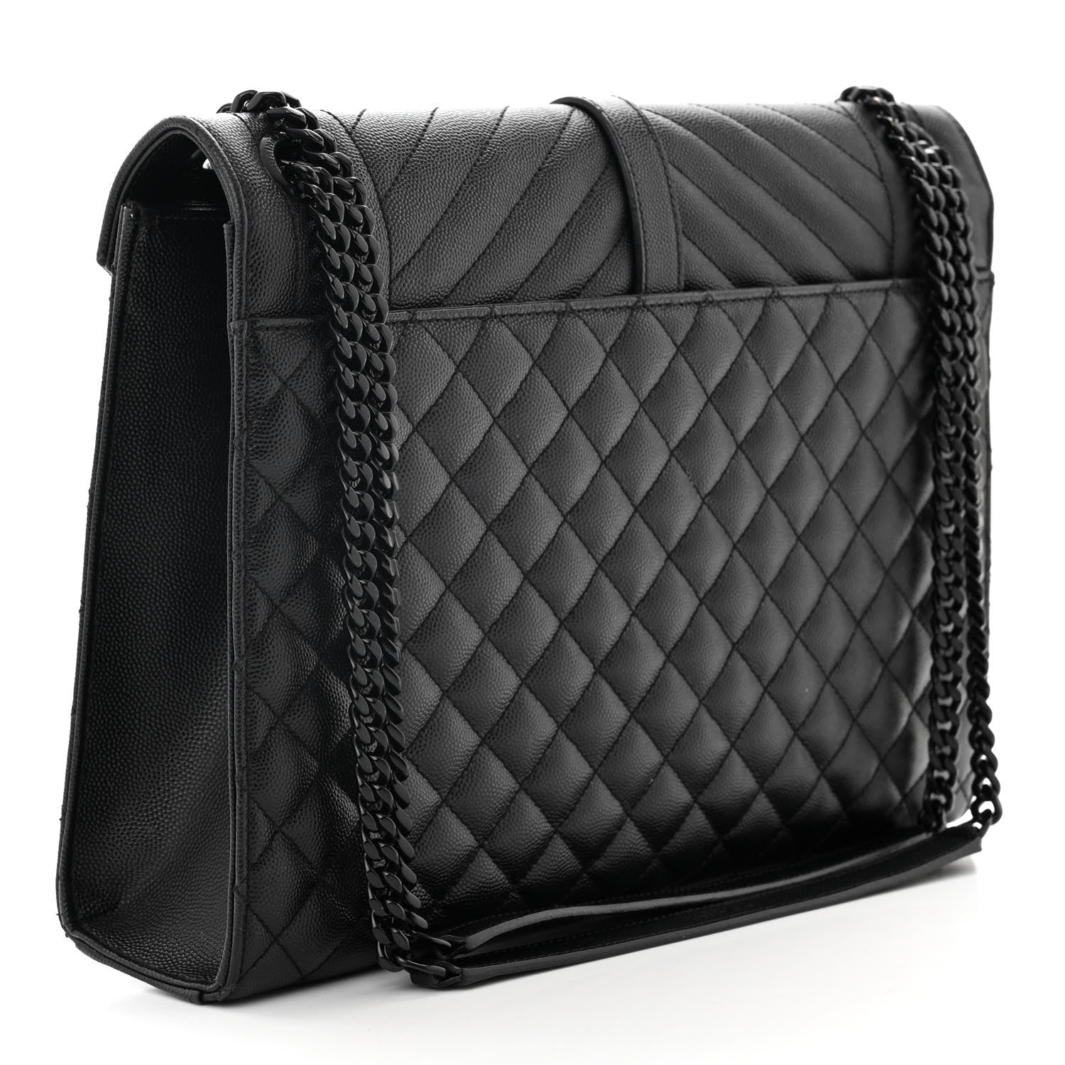 Saint Laurent Grain De Poudre Textured Mixed Matelasse Large Triquilt Monogram Monochrome Satchel Black 3 of 10
