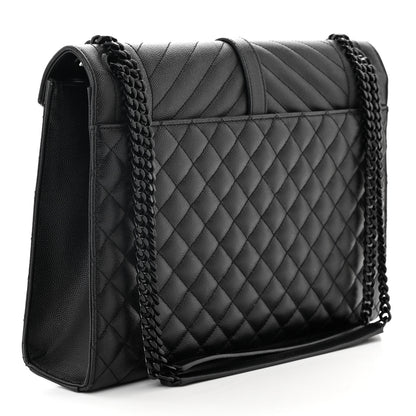 Saint Laurent Grain De Poudre Textured Mixed Matelasse Large Triquilt Monogram Monochrome Satchel Black 3 of 10