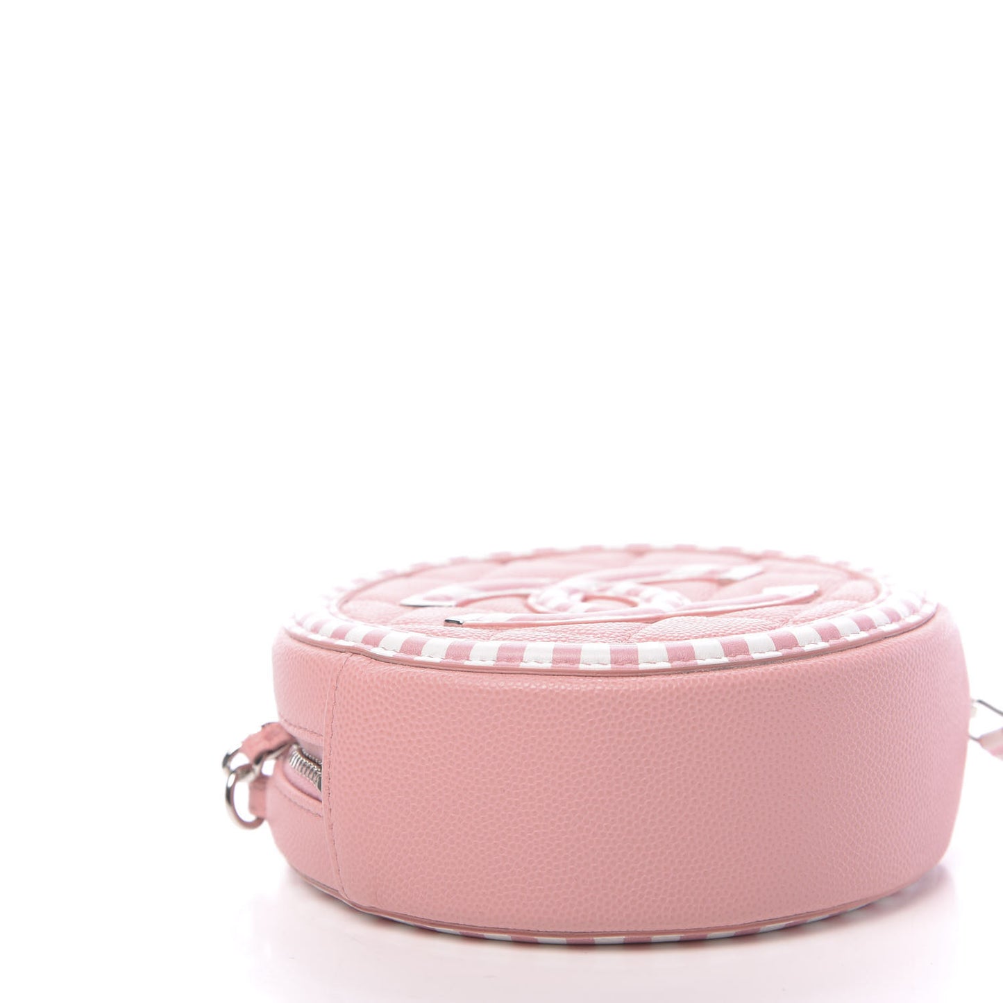 Caviar Quilted Filigree Round Clutch With Chain Pink White