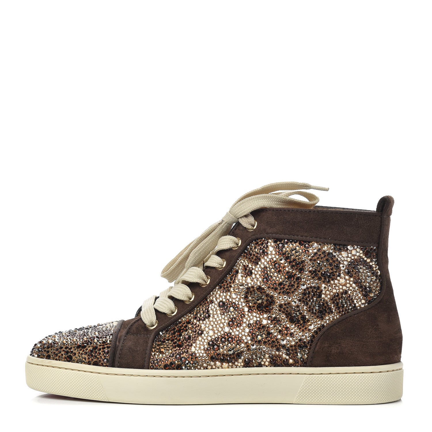 Christian Louboutin Suede Crystal Leopard Print Flat Sneakers 38 Brown 1 of 18